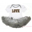 Valentine's Day White Baby Bodysuit Bling Grey Sequins Pettiskirt & Leopard LOVE Print JS4418